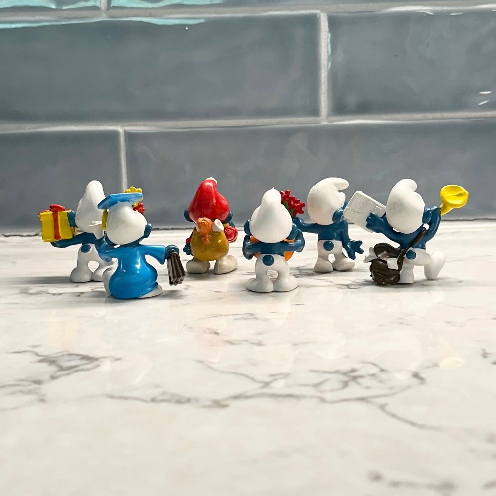 Set of 7 Vintage 70s-80s Smurf Figurines Peyo Schleich Holidays/Special Events - Picture 2 of 15